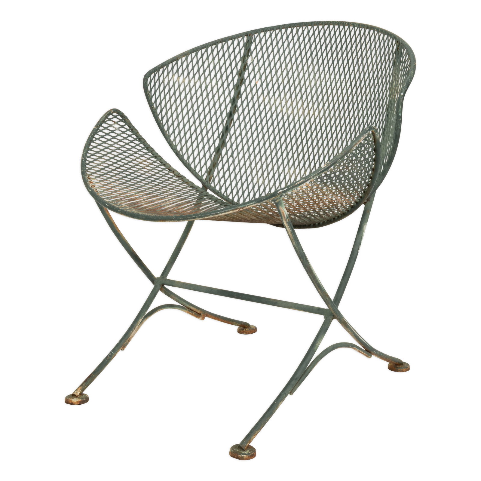 Tempistini Orange Slice Patio Chair Vintage Mid Century Modern Wrought Iron: This Vintage Wrought iron patio chair attributed to Salterini Tempestini, often referred to as the iconic “Orange Slice” design. This sculptural chair features a gracefully curved seat and