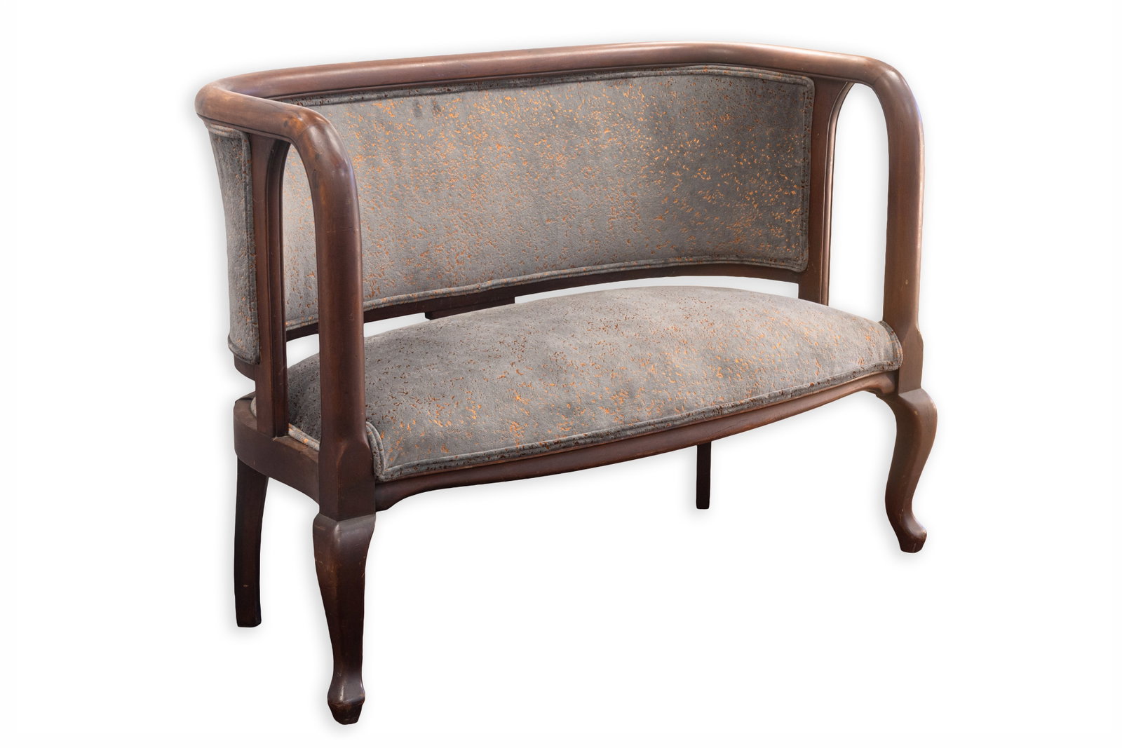 Vintage Curved Mahogany and Crushed Velvet Settee Bench Contemporary Traditional Furniture (1 of 7)