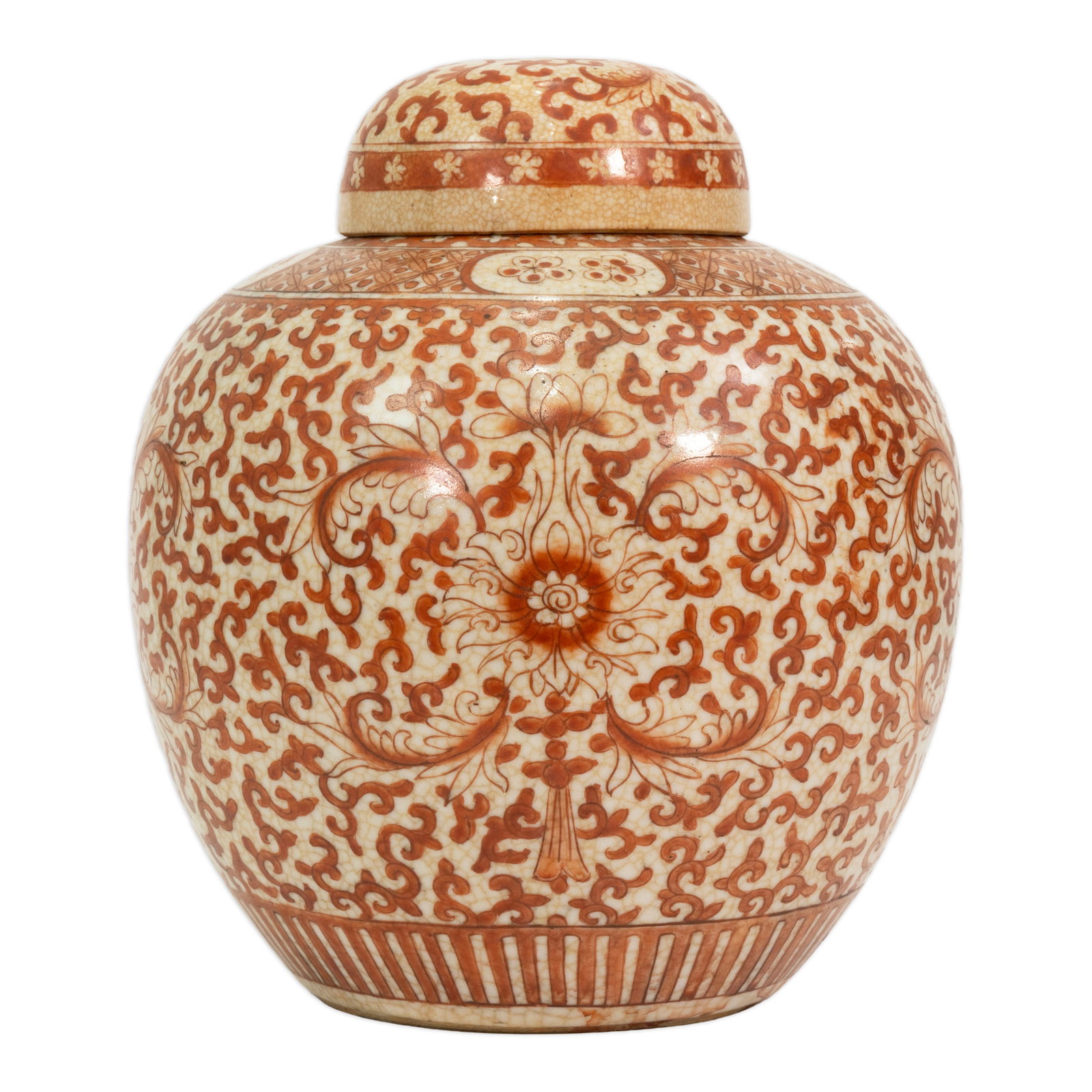 Chinese Cloisonne Style Ginger Jar with Red Floral Scroll Decoration Porcelain (1 of 5)