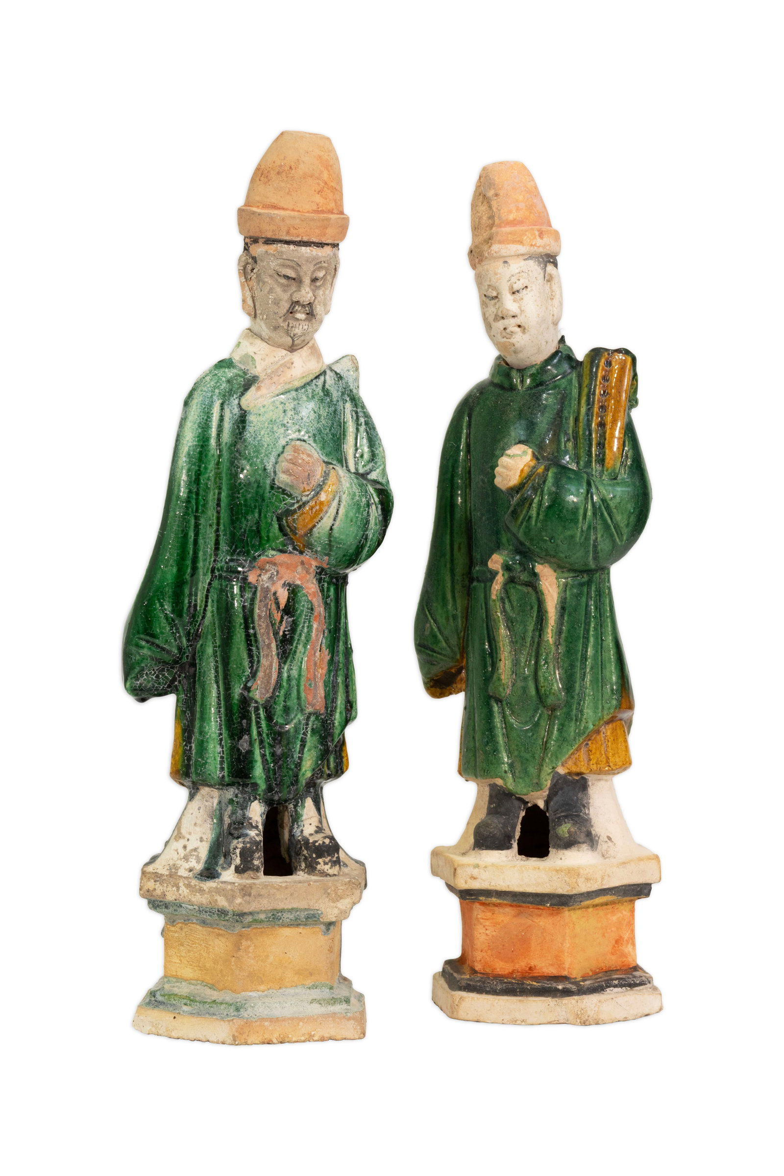 Pair of Chinese Green and Amber Glazed Pottery Figures of Officials, Ming Dynasty Style (1 of 12)