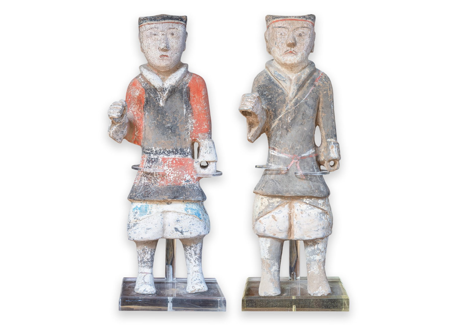 Pair of Han Dynasty Style Polychrome Pottery Warrior Figures Asian Decorative Art (1 of 12)