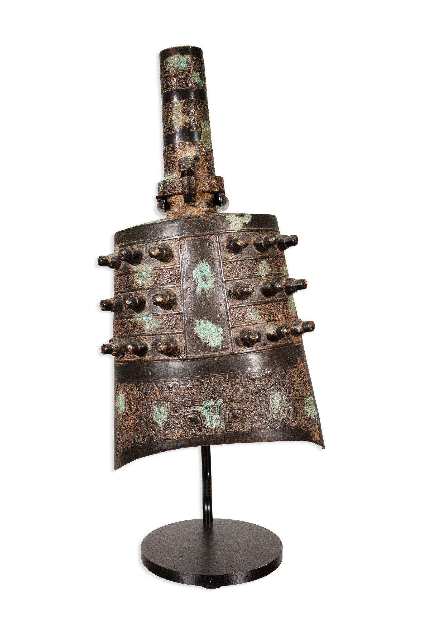 Antique Chinese Bianzhong Bell on Stand Ornate Bronze w Patina Asian Decoration (1 of 8)