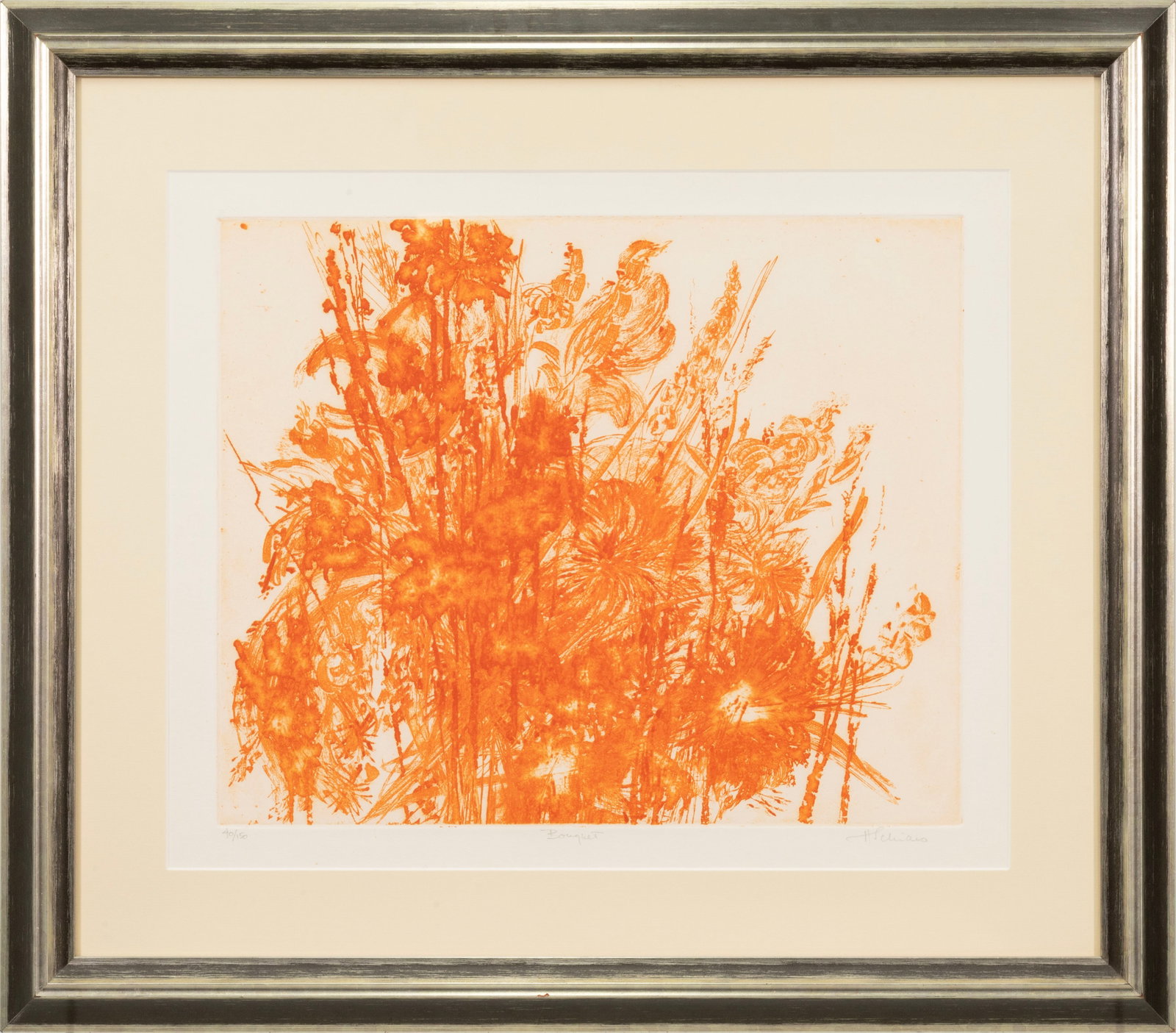Modernist Signed Bouquet (Orange) Etching Bouquet 40/150 Framed (1 of 8)