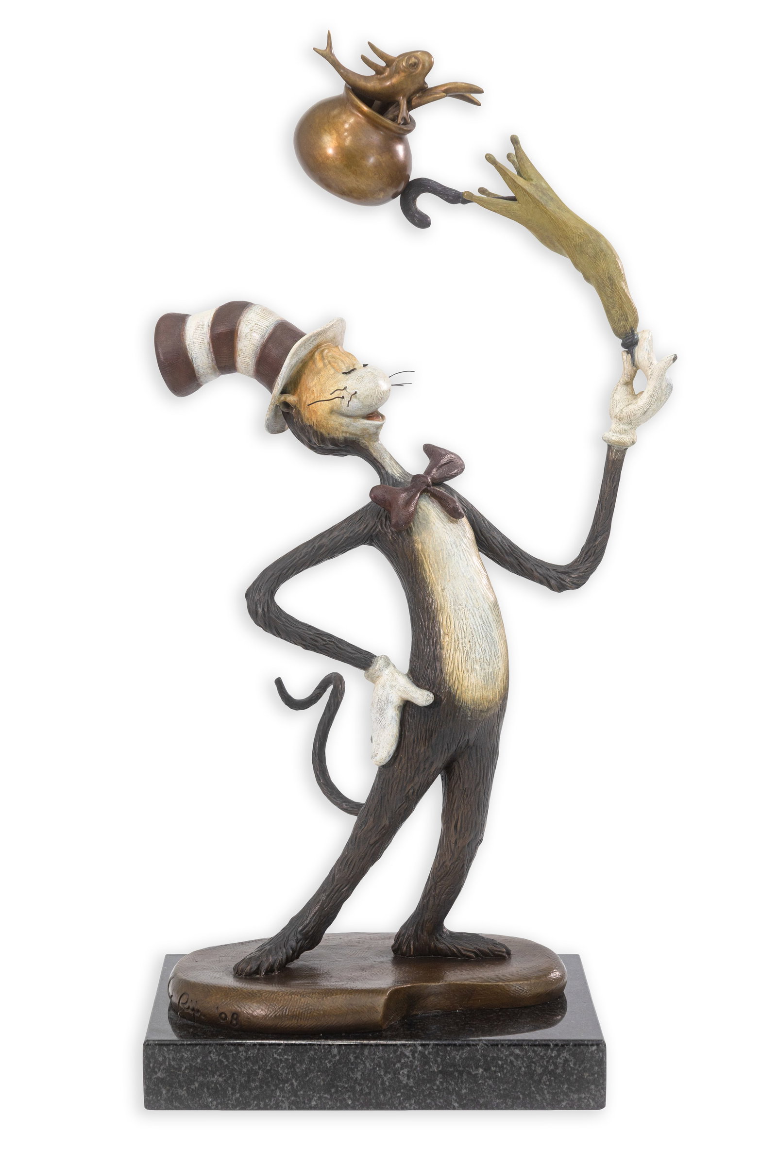 Dr. Seuss - Have No Fear! Bronze Maquette Sculpture, Authorized Estate Edition by Artist Leo Rijn: An authorized estate edition bronze maquette titled “Have No Fear!” inspired by one of the most iconic scenes from “The Cat in the Hat” by Dr. Seuss. Created by artist Leo Rijn