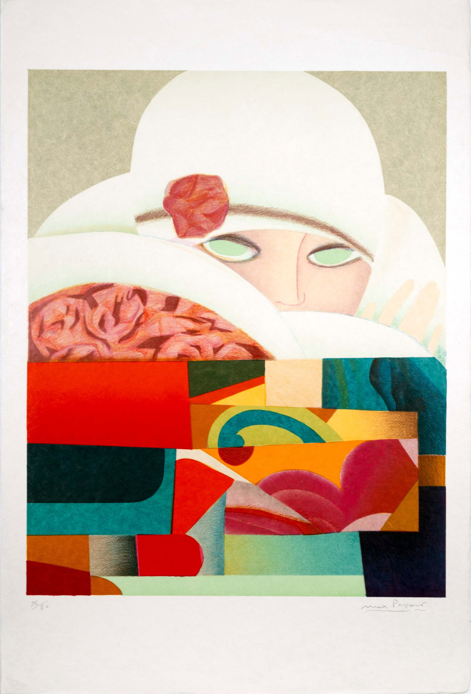 Max Papart - Seduction Signed Modernist Embossed Lithograph on Paper 76/80 UF 1984: A modernist embossed lithograph on rice paper titled “Seduction” by Max Papart. Hand signed in pencil on the bottom right with an annotation of 76/80 on the bottom left. Published in 1984.