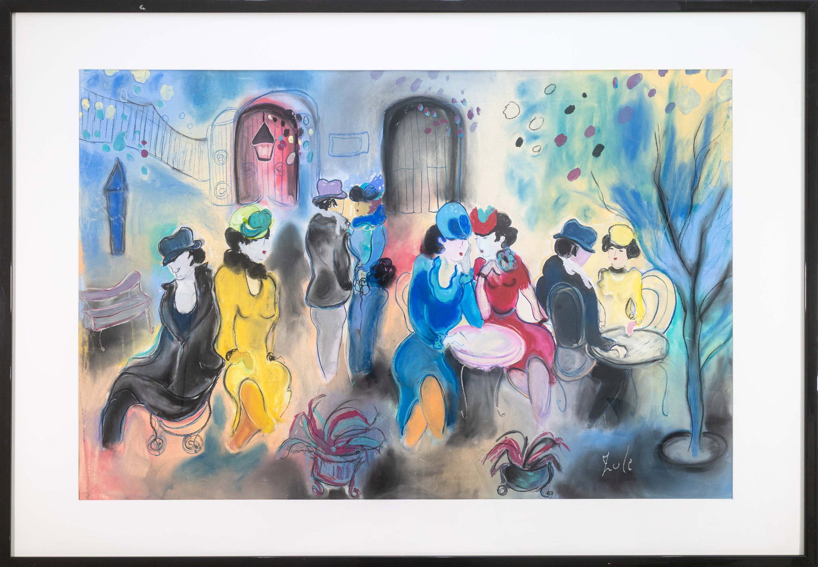Zule Moskowitz - Signed Post-Impressionist Figurative Pastel on Paper Framed 1980s (1 of 8)