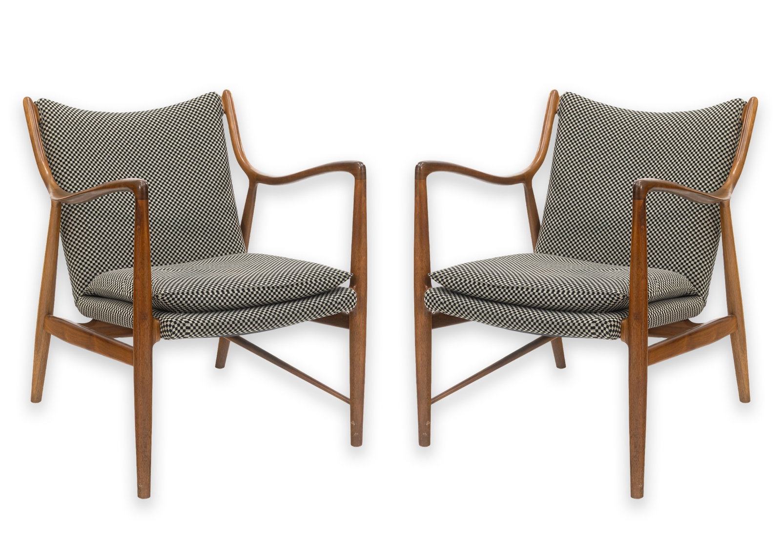 Finn Juhl - Model 409 1/2 Pair of Lounge Chairs for Baker Furniture Denmark / USA, 1951: Finn Juhl’s Model 45 lounge chair, later produced by Baker Furniture as the Model 409 1/2, is one of the most recognized designs of the Danish Modern movement. Originally introduced in 1945 and firs