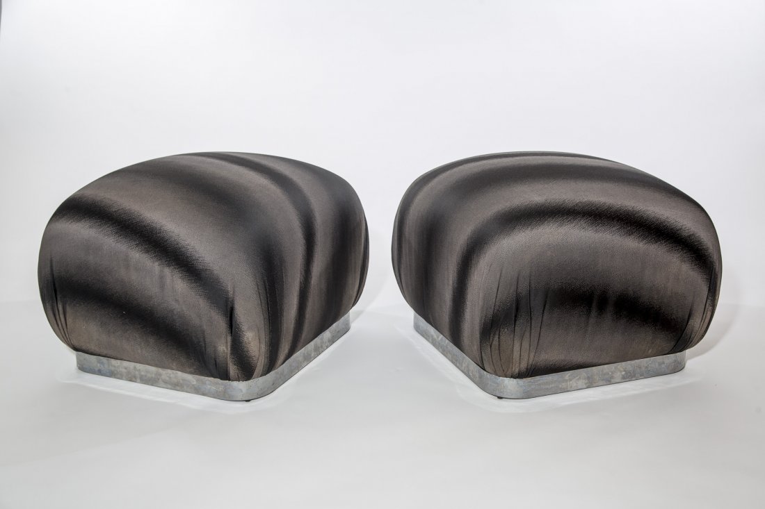 Pair of Karl Springer Poufs or Soufle Ottomans (1 of 5)