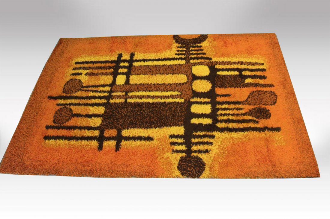 Large Danish Orange Rya Wool Rug (1 of 5)