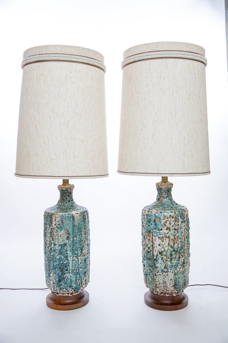 Pair of Blue Green Lava Glaze Italian Lamps (1 of 7)