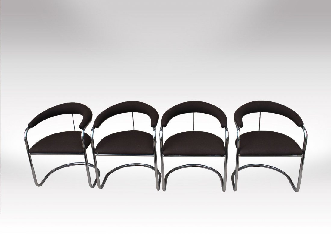 Set of 4 Anton Lorenz for Thonet Chrome Chairs: For your consideration is a set of 4 of Thonet chrome chairs by Anton Lorenz circa 1960's with a back height of 30", a seat height of 18", and a surface area of 23" x 23". We have four of these beauti