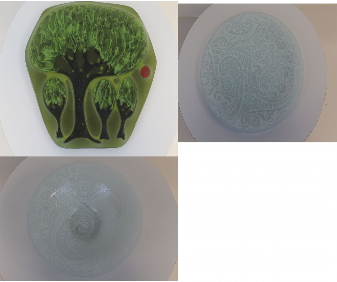 Lot of 3 Higgins Signed Glass Bowls and Plates (1 of 6)