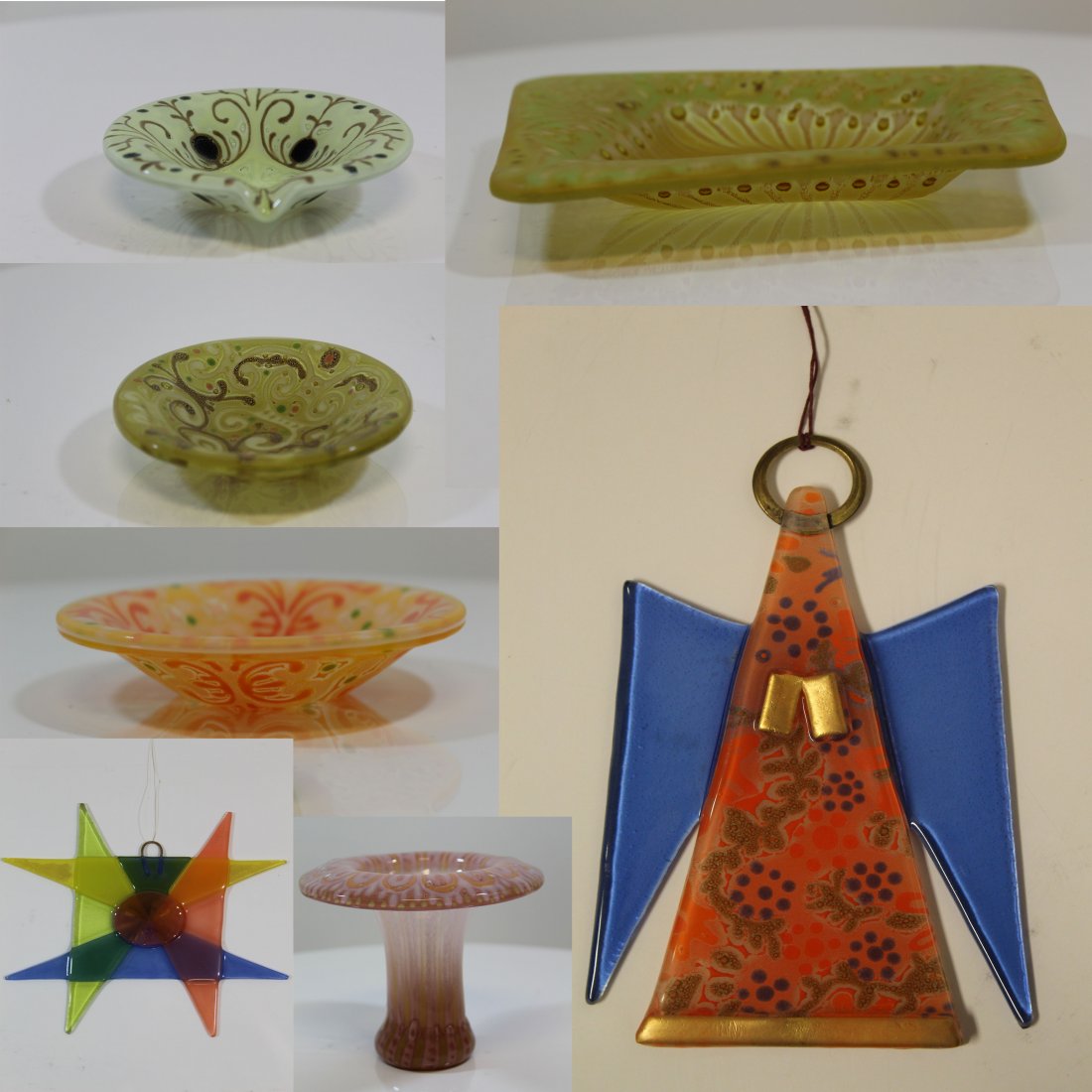 Higgins Signed Lot of 7 Glass Dishes, Angels & Star (1 of 8)