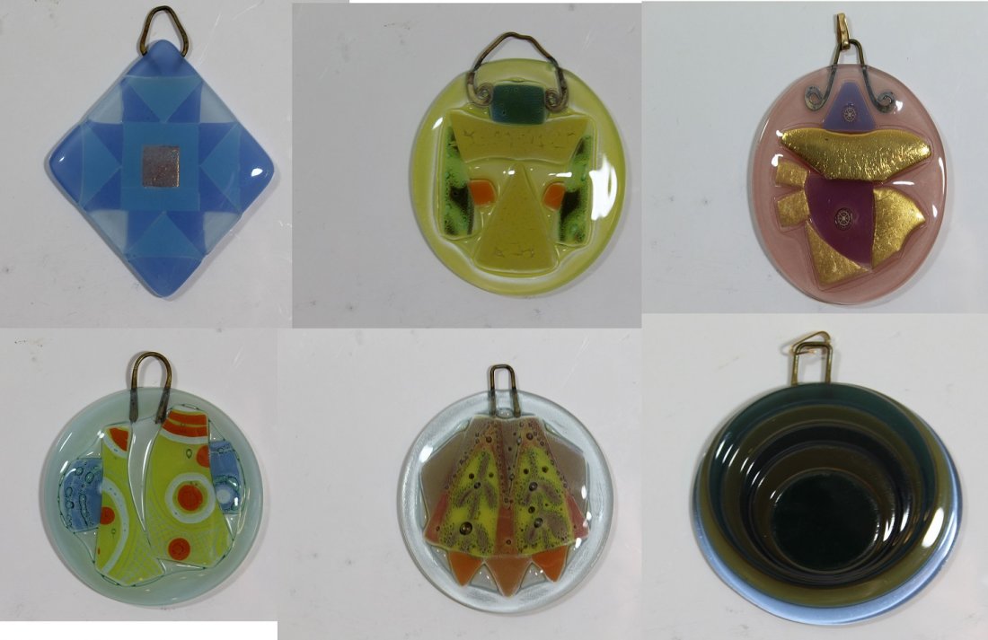 Lot of 6 Higgins Signed Glass Pendants Diamond & Circle (1 of 7)