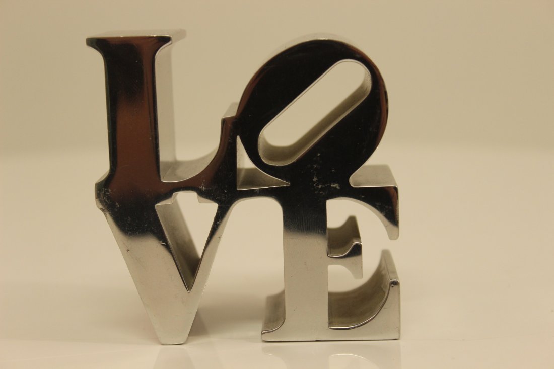 Robert Indiana Love Stainless Steel Sculpture: stainless steel love sculpture 3"W x 1.75"D x 3"H