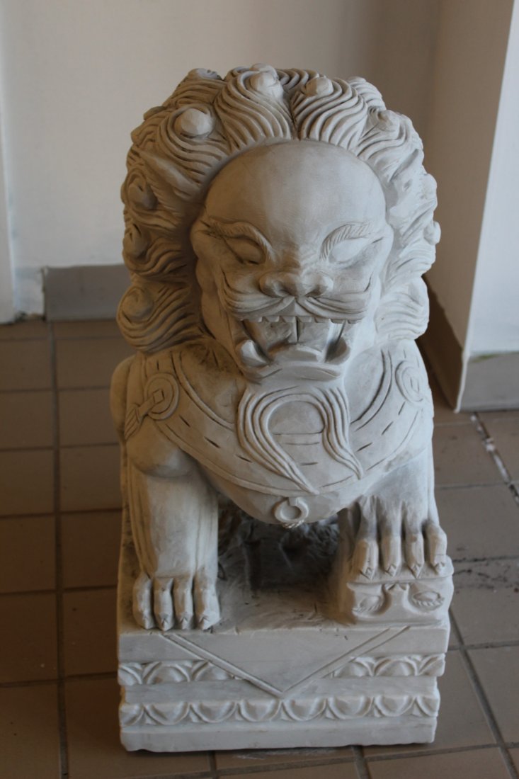 Pair of Large Hand Carved Limestone Chinese Foo Dogs / (1 of 10)