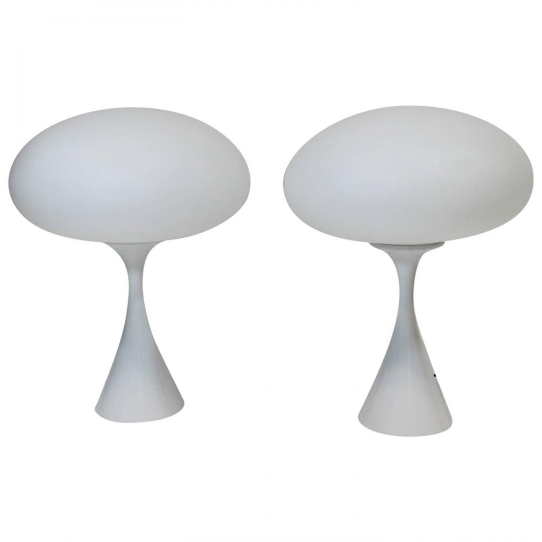 Pair of White Laurel Mushroom Frosted Glass Lamps (1 of 5)