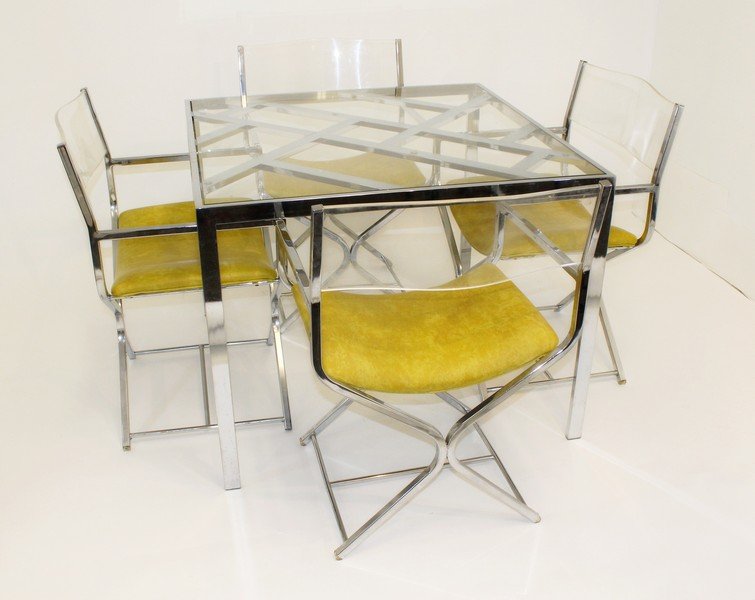 Lucite & Chrome Dining Tables & 4 Chairs Baughman Era (1 of 10)