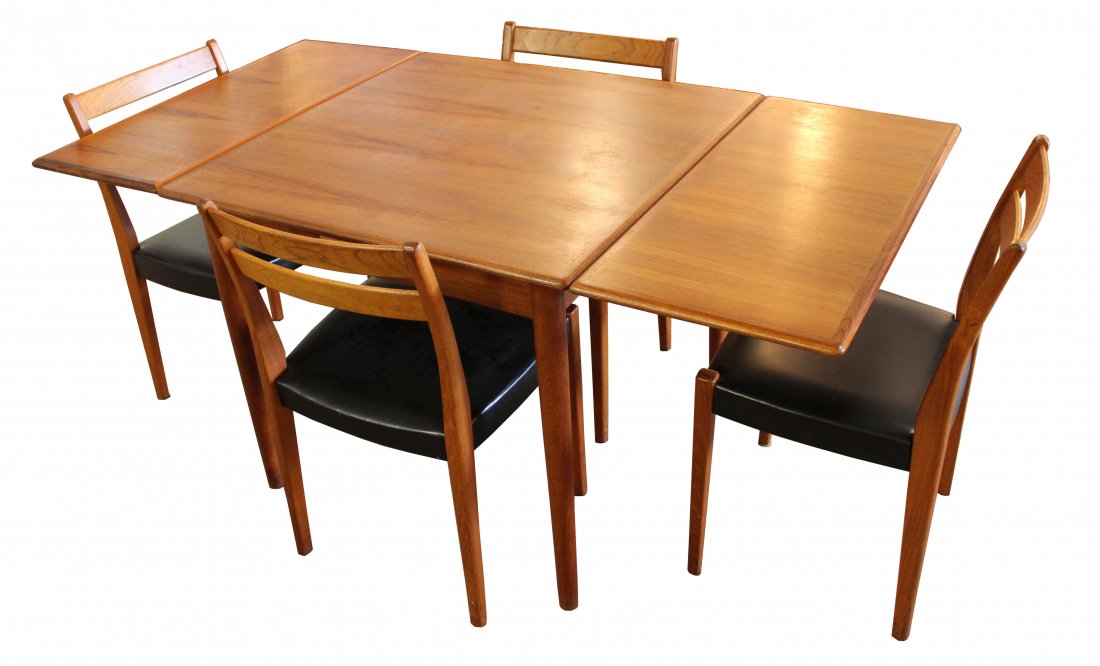 Arne Vodder Teak Dining Table: a Teak Danish dining table by Arne Vodder.Leaves pull out at sides.The dimensions are 33.5" W x 33.5" D x 28.5 H and 64" L extended.