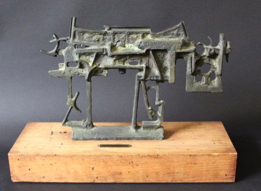 Signed Abbott Pattison Bronze Abstract Bull Sculpture: For your consideraiton is a signed abstract bronze brutalist bull sculptre by the artist Abbott Pattison. This wood mounted metal sculpture measures to be 15" H x 20" W x 7" D