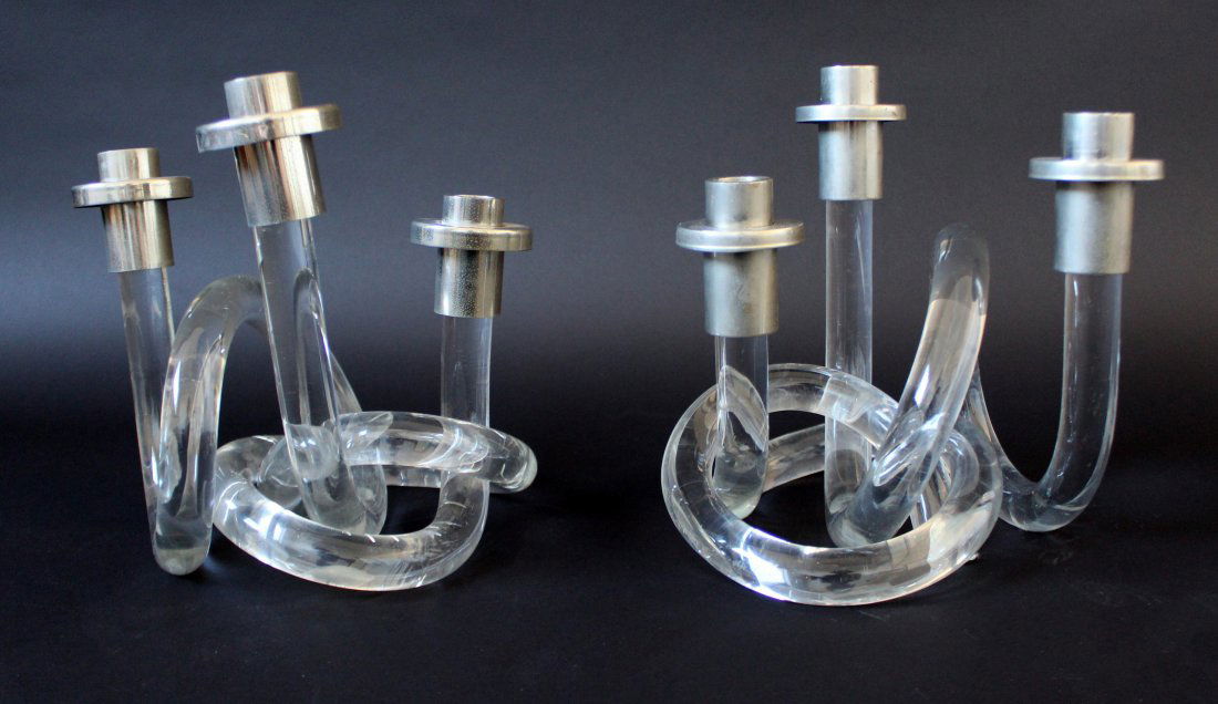 Pair of Dorothy Thorpe Lucite Pretzel Candleholders (1 of 8)
