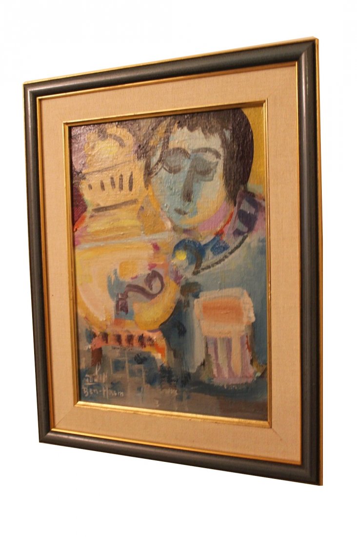 Israeli Artist Zigi Ben Heim Original Oil Painting: For your consideration Zigi Ben-Haim is an American-Israeli sculptor and painter who lives and works in New York and Israel. Born: 1945, Baghdad, Iraq With Frame: 13.5" W x 17" H. Image: 9" W x 12" (1