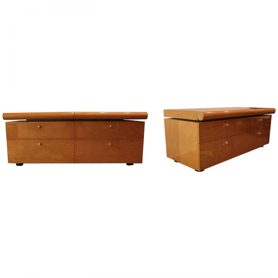 Pair of Lacquer Birdseye Maple Dressers by Saporiti: For your consideration is a pair of mint condition large dressers or credenzas by the Saporiti Italia company. Each masterful lacquer Birdseye maple woodwork measures to be 59" L x 25.5" Dx 24" (2ft)
