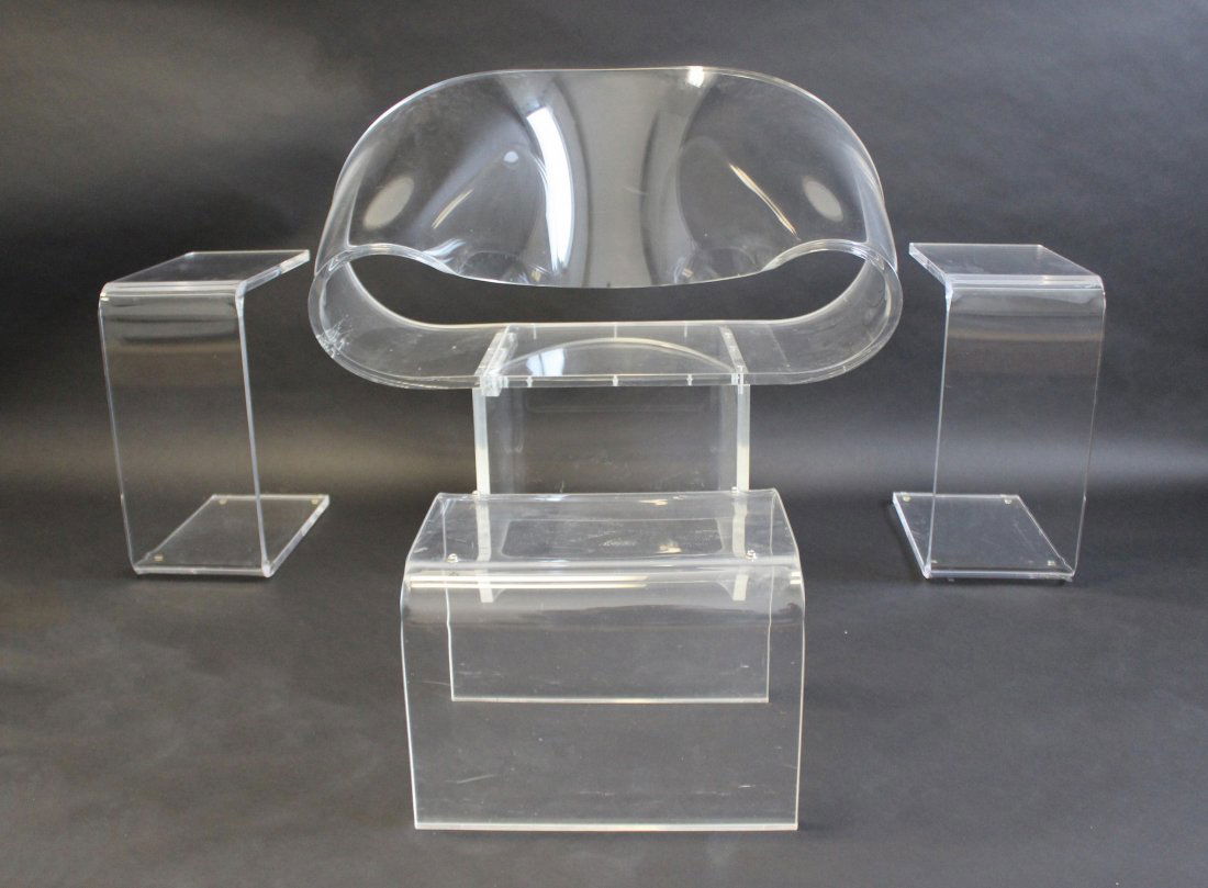 Robert Van Horn Lucite Ribbon Chair 2 Tables Ottoman (1 of 10)
