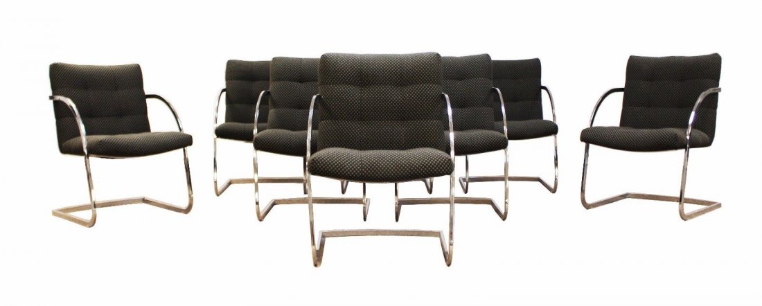 Milo Baughman Thayer Coggin Set 8 Chrome Dining Chairs (1 of 9)
