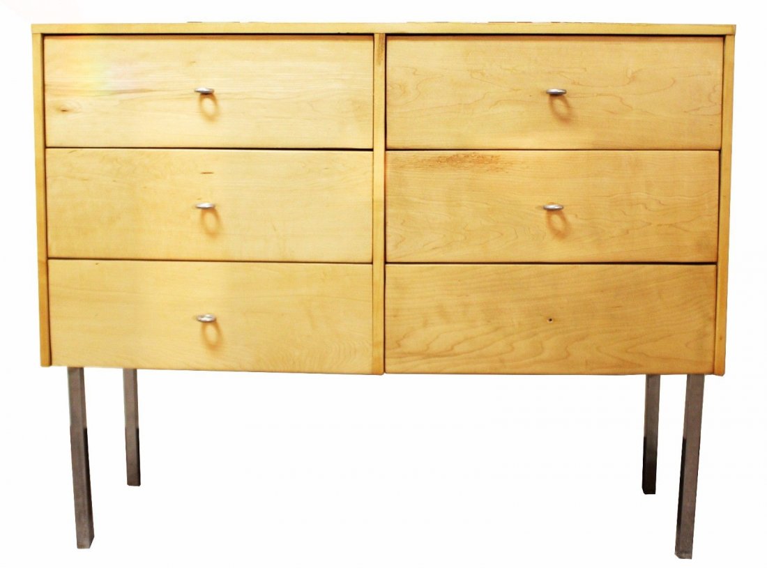 Paul McCobb Planner Group Winchendon Dresser Credenza: For your consideration is a gorgeous maple wood tall dresser or credenza by Paul McCobb for Winchendon. Chrome pulls on chrome legs. In excellent condition, missing one drawer pull.The dimensions are