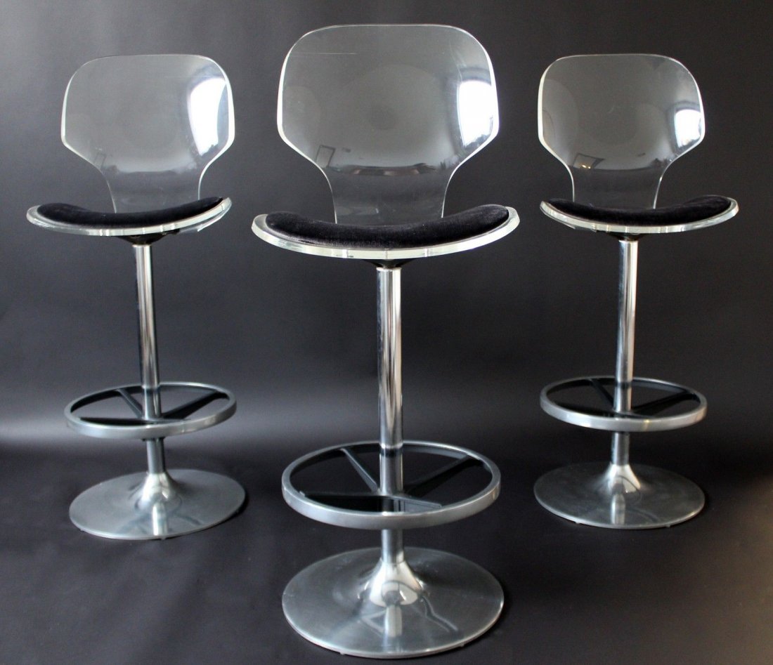 Set 3 Lucite Swivel Bar Stools Charles Hollis Jones (1 of 5)