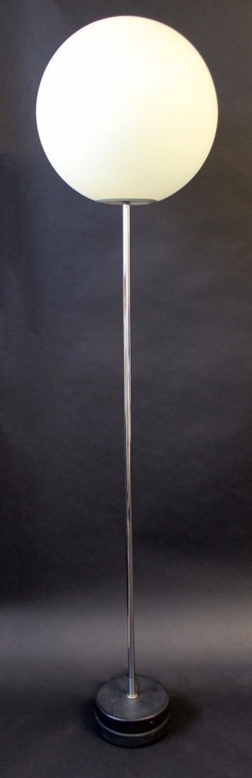 Robert Sonneman Tall Chrome Globe Floor Lamp: For your consideration is a fun and iridescent, tall, chrome, globe floor lamp by Robert Sonneman. In excellent condition. The dimensions are 12" (1') Dia x 61" H.