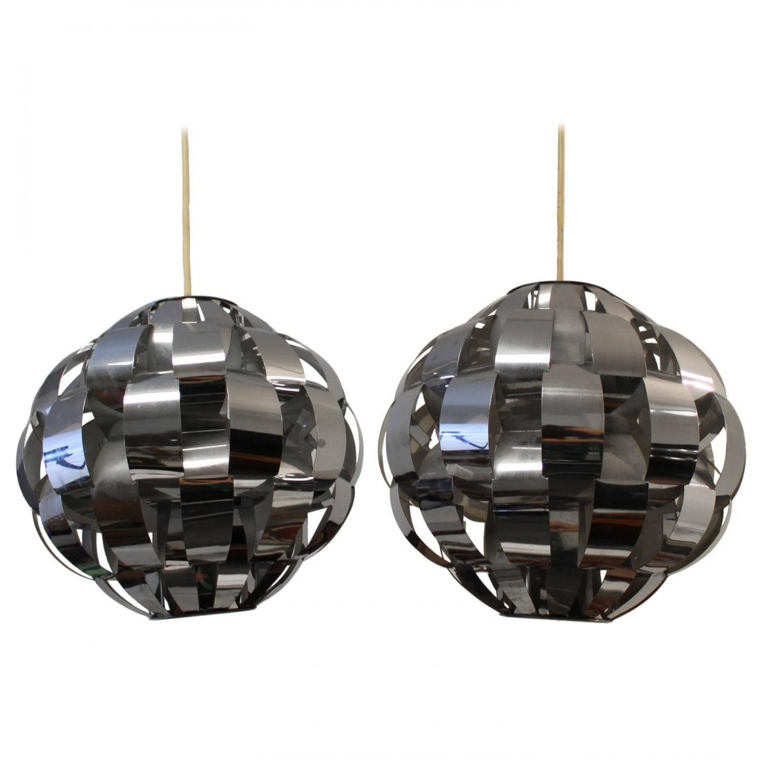 Pair of Max Sauze Lightolier Chrome Ribbon Chandeliers (1 of 6)