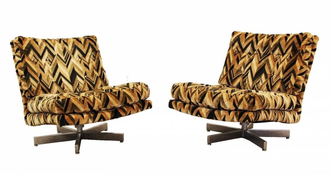 Pair Baughman Chrome Lounge Swivel Chairs Lenor Larsen (1 of 8)