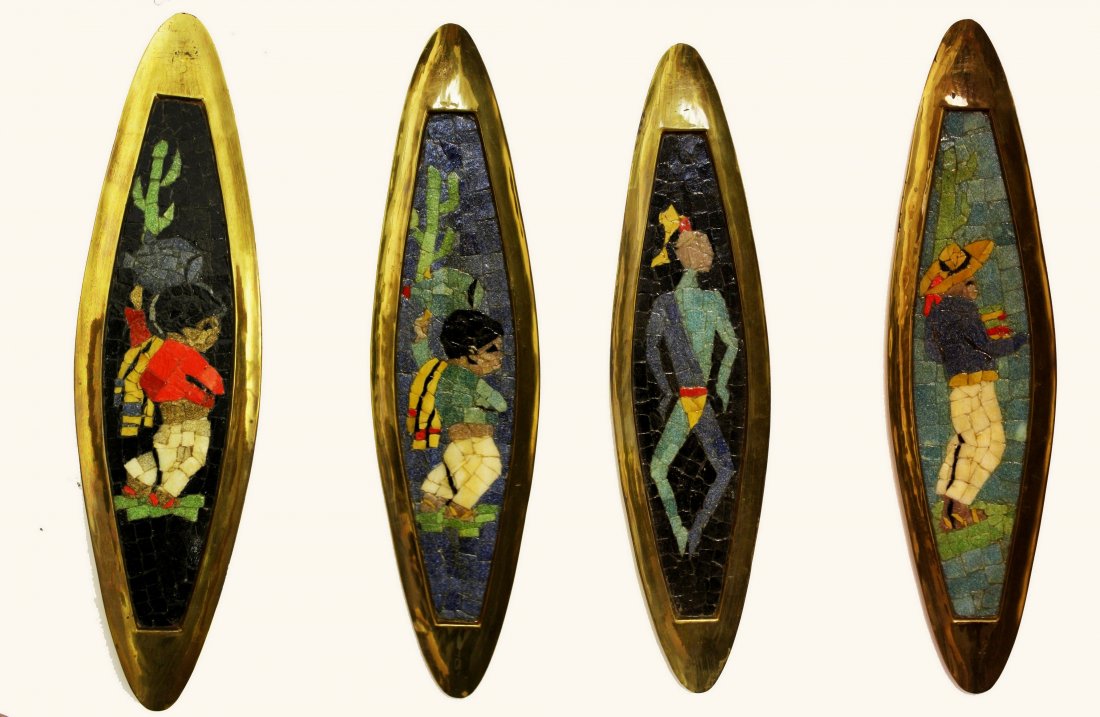 Set of 4 Hanging Brass Decorative Mosaic Tile Trays (1 of 9)