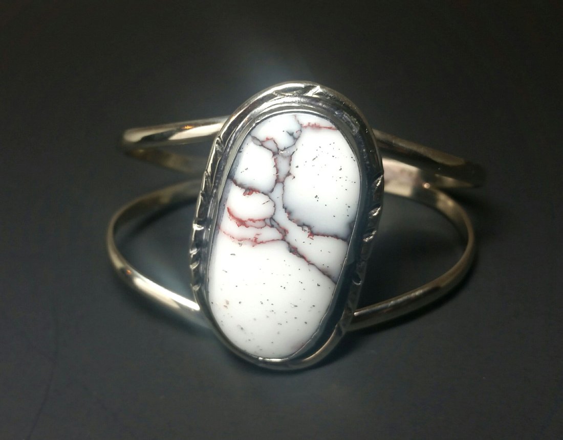 Rare White Turquoise Sterling Silver Bracelet (1 of 2)