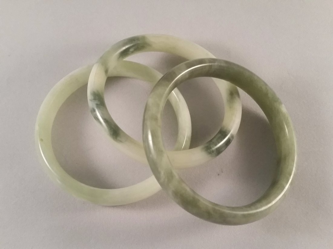 (3) Green Jade Bangle Bracelets (1 of 2)