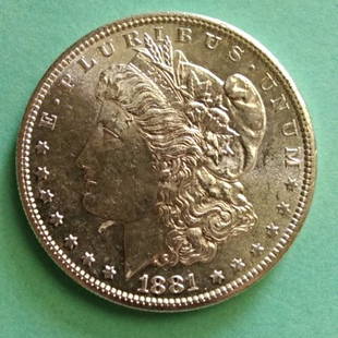 1881-S Morgan Silver Dollar: Uncirculated 1881-S Silver Dollar.