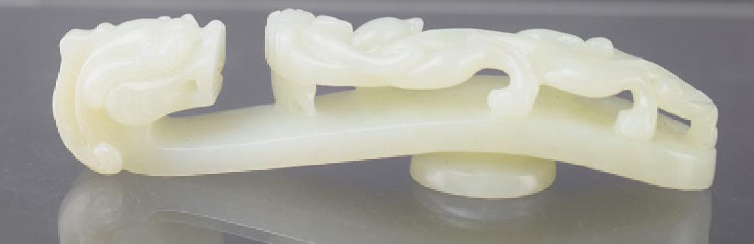 Large Chinese carved white jade dragon belt buckle (1 of 7)
