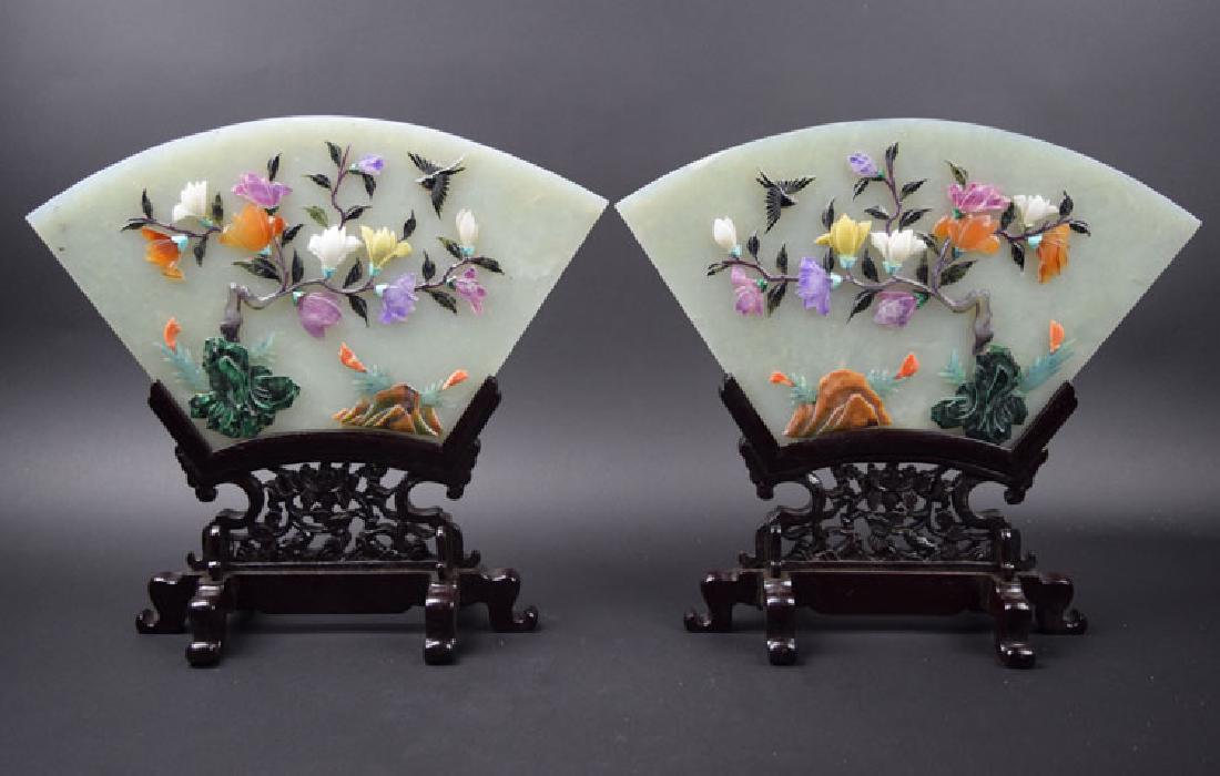 Pr Chinese carved jade table screens (1 of 5)