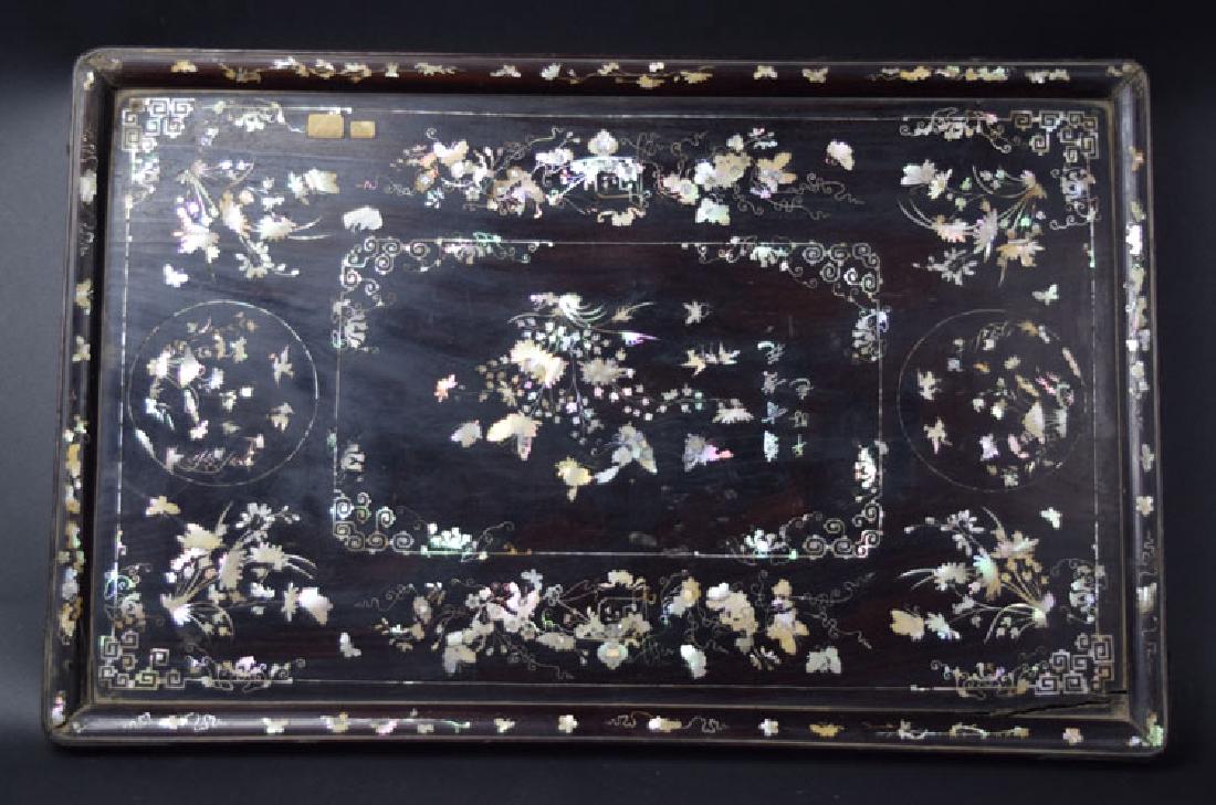Chinese mother of pearl inlaid rosewood tray (1 of 5)