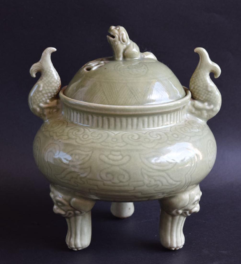 Chinese Republic celadon tripod censer (1 of 5)