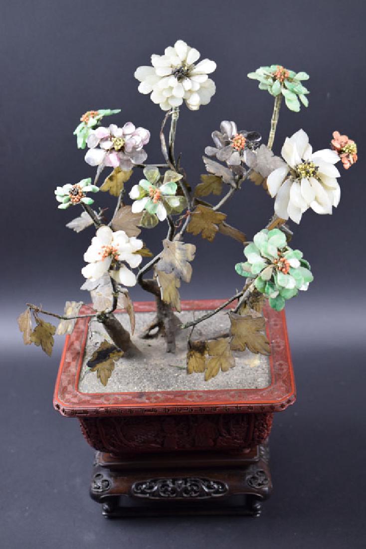 Chinese Qing jade tree with carved cinnabar planer (1 of 6)
