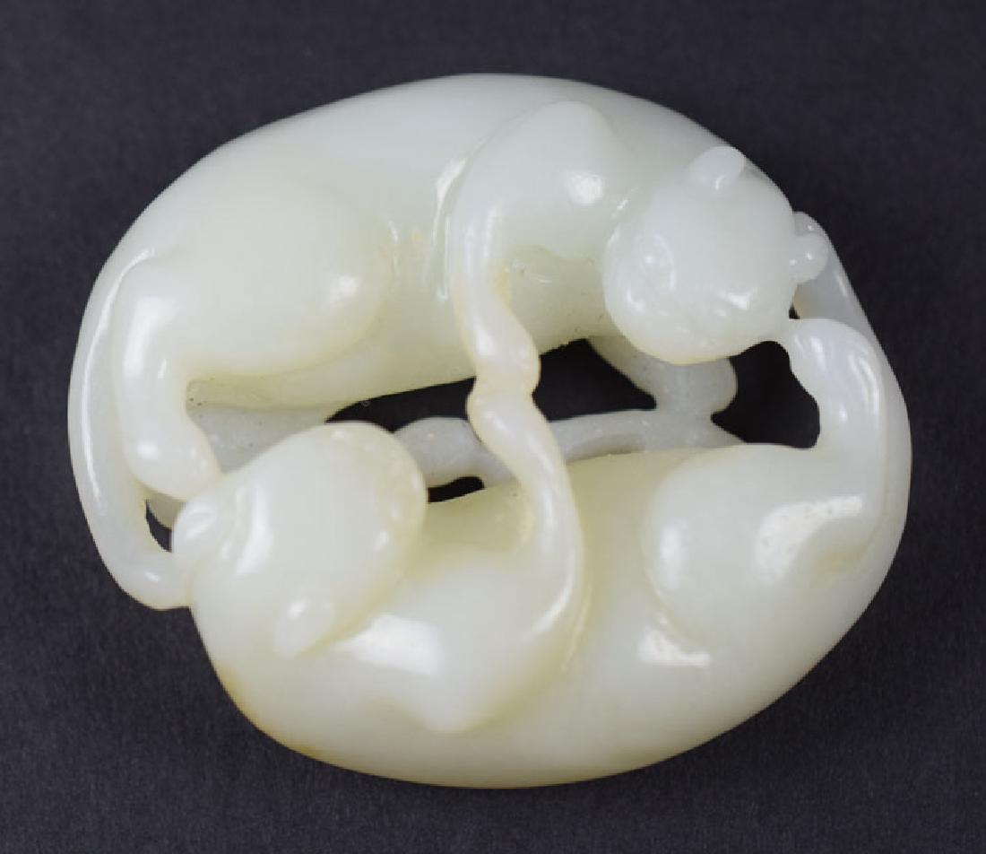 Chinese carved white jade double cat (1 of 3)