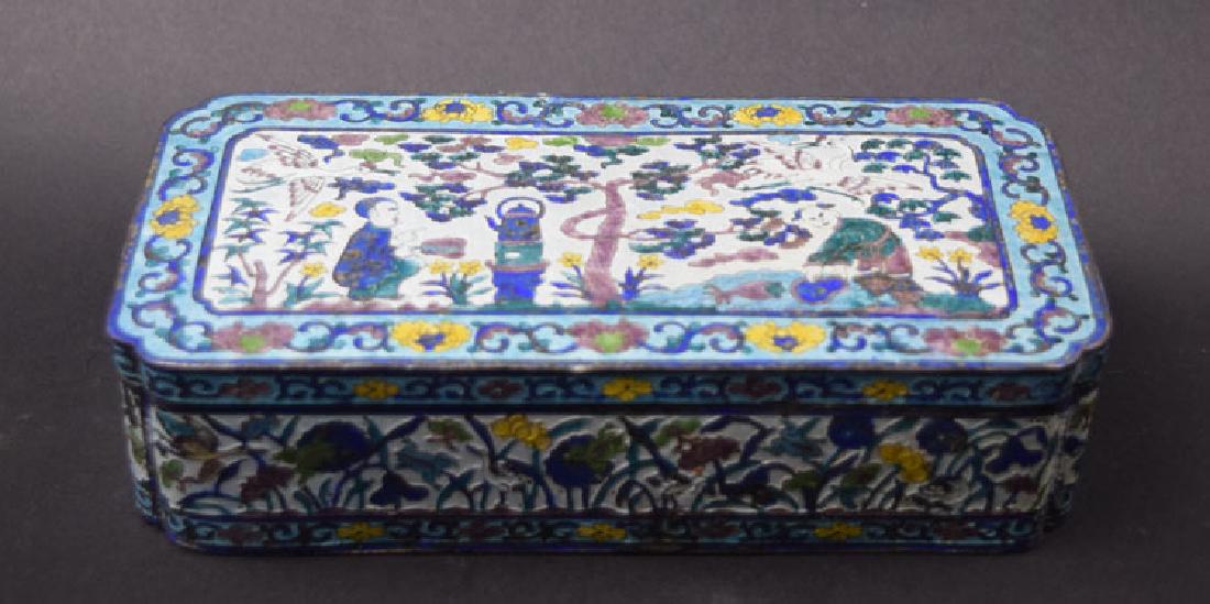 Chinese Qing enamel over silver rectangular box (1 of 4)