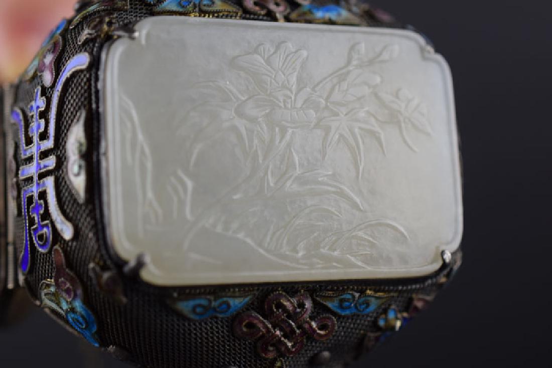 Chinese Qing white jade mounted enamel over silver (1 of 6)