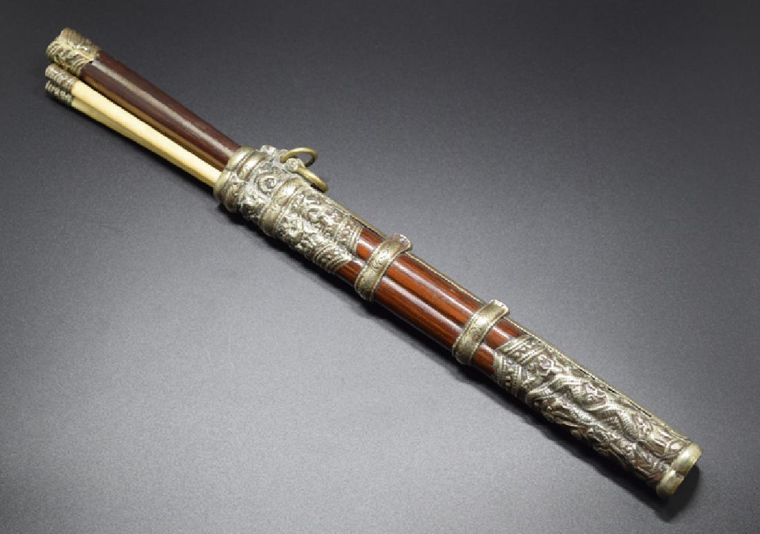 Chinese Mongolian Qing knife dagger with silver mounted (1 of 6)