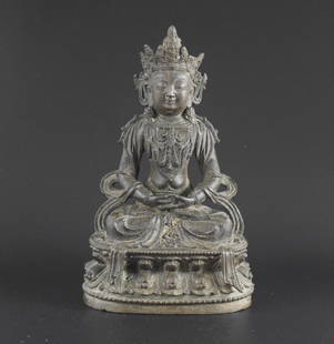 Chinese Ming bronze Buddha: Chinese Ming bronze Buddha, seating on a lotus throne. hands in Dhyana -Mudra. 7 3/4"H Circa 16-17th C.