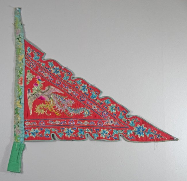 Chinese Qing double side red pheonix triangle flag (1 of 7)