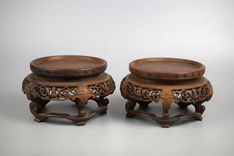 Pr. Chinese Qing carved hardwood stands (1 of 3)